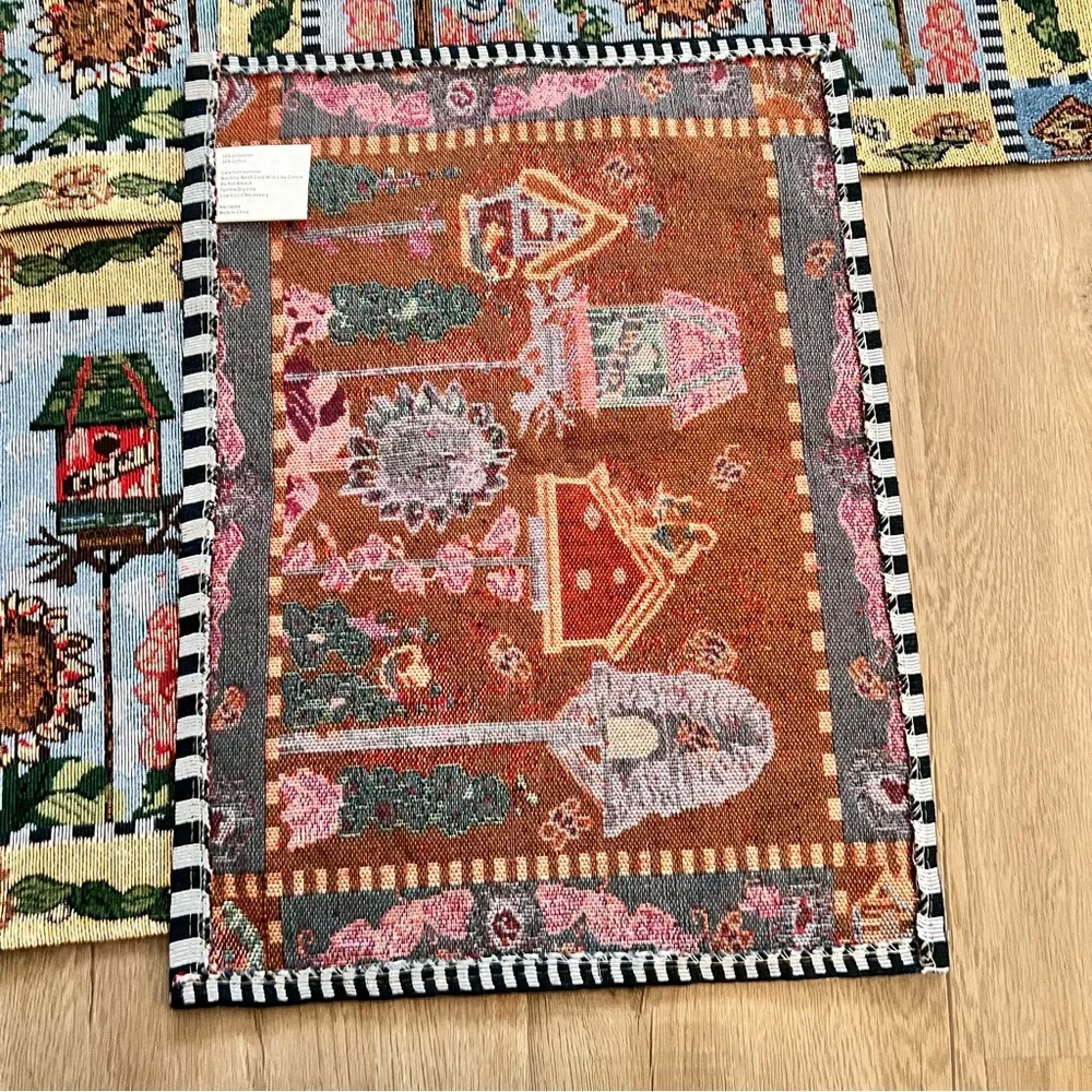 Set of 4 TAPESTRY Placemats Place Mats Birdhouses & Flowers‎ 18.5